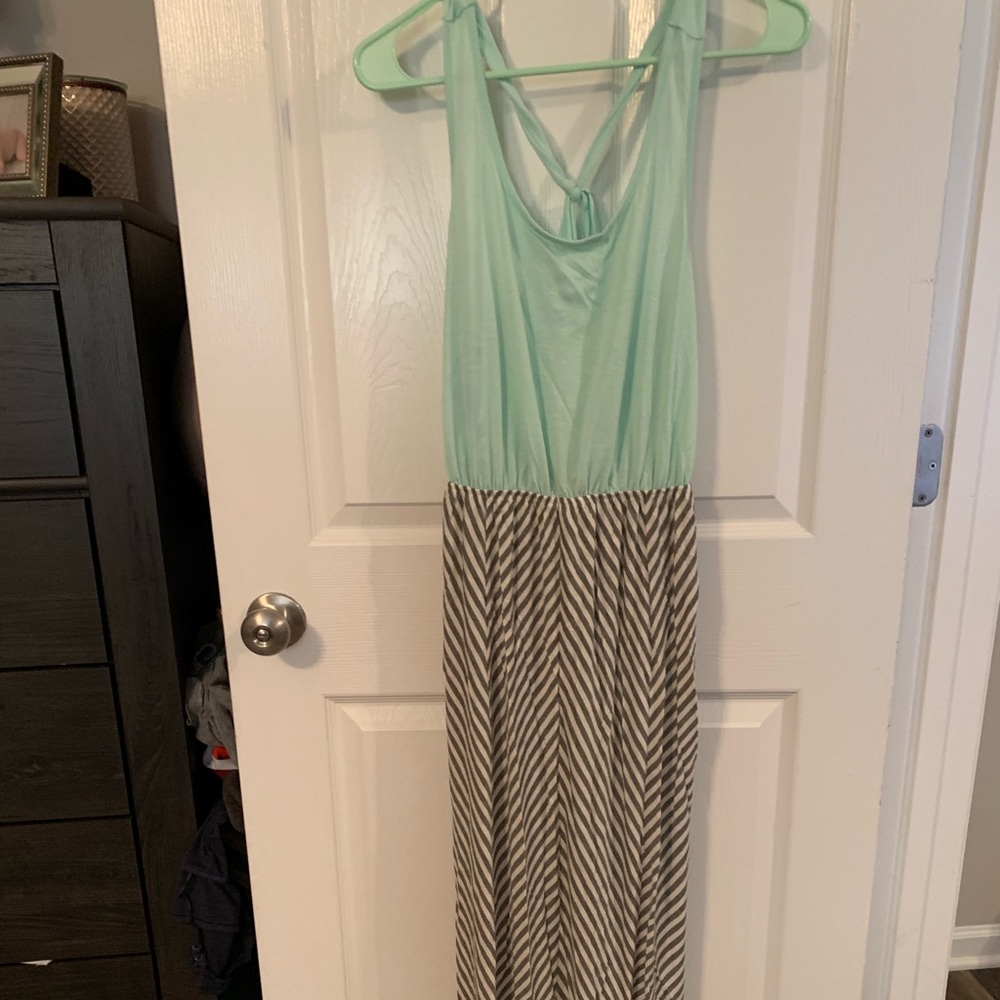 Mint green and gray maxi dress